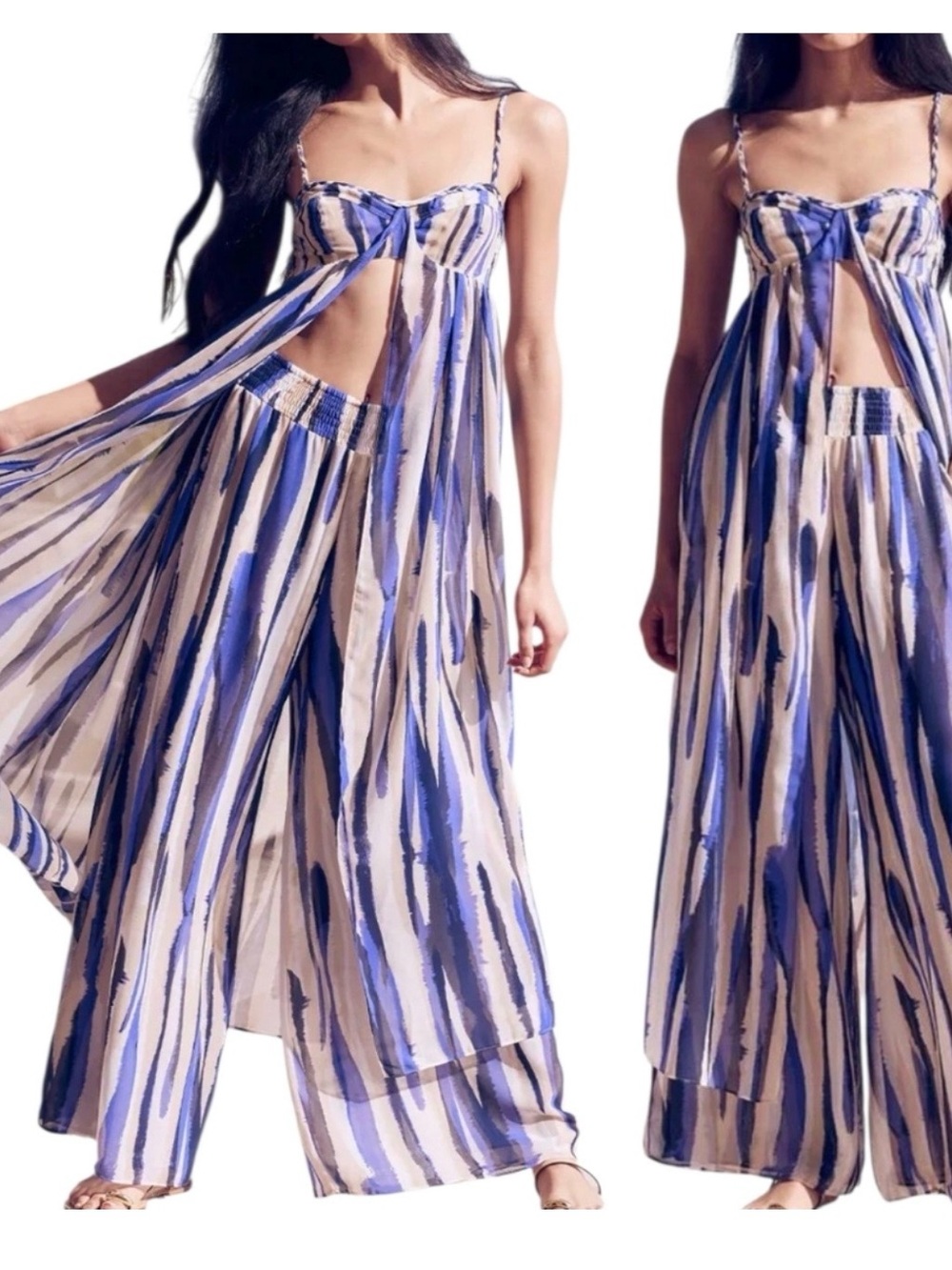 NWT Misa Pia Wide Leg Chiffon Pant- Striped Instinct M